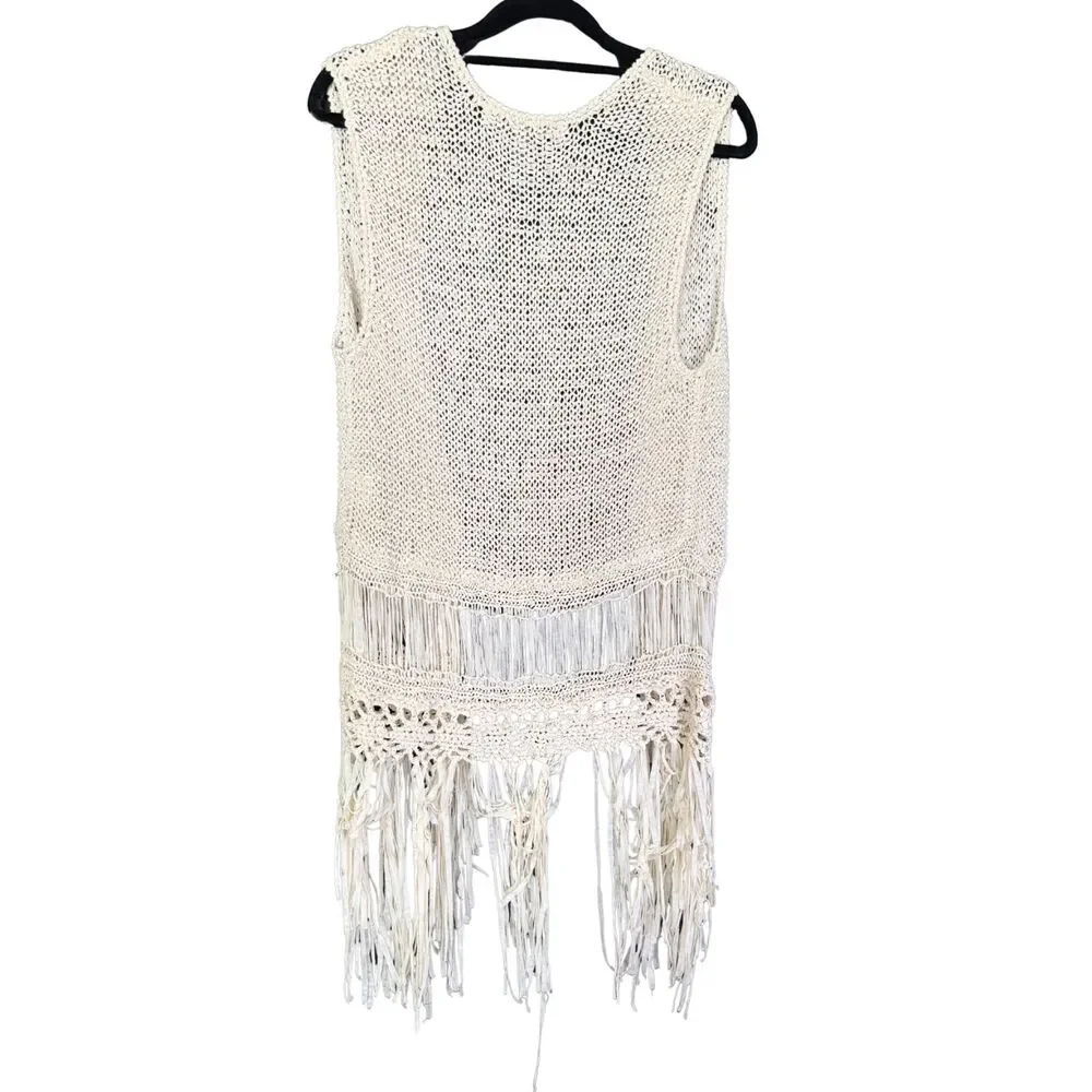 Haley K. Crochet Boho Vest Cream Color Women's Size large - Picture 2 of 5